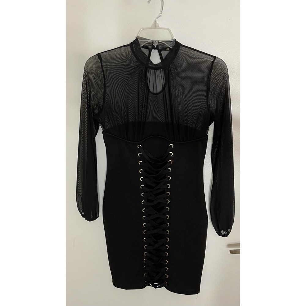 IRIS black half mesh dress size LARGE